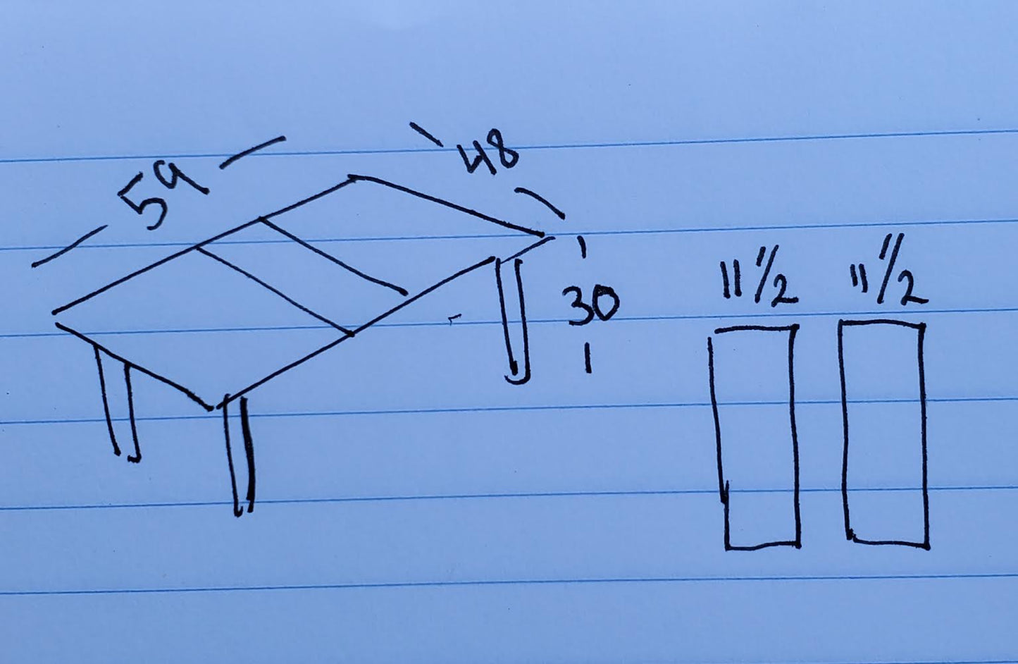 Dining Table with 4 blue chairs and 2 leaves