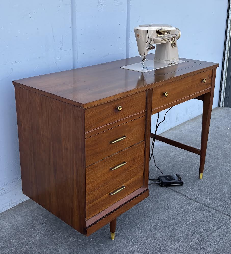 Vintage Mid Century Desk, Singer 600 Sewing Machine, MCM, Retro, Unique, Walnut, 1960s, Office