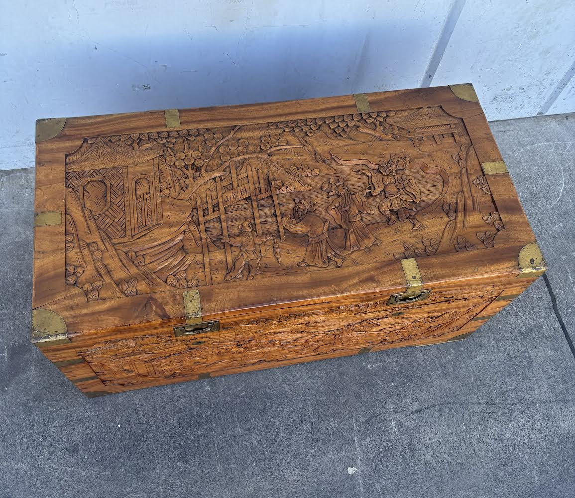 Antique Chinese Wood Carved Large Storange Chest Trunk