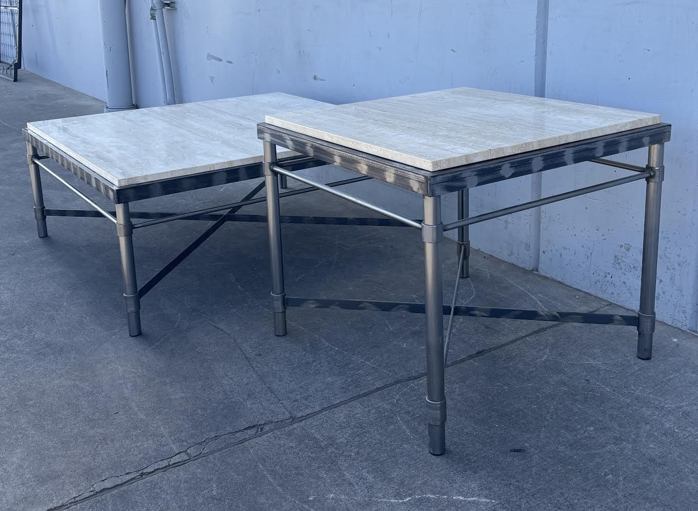 Matching Stone Top Wrought Iron Leg Side Tables Coffee Table