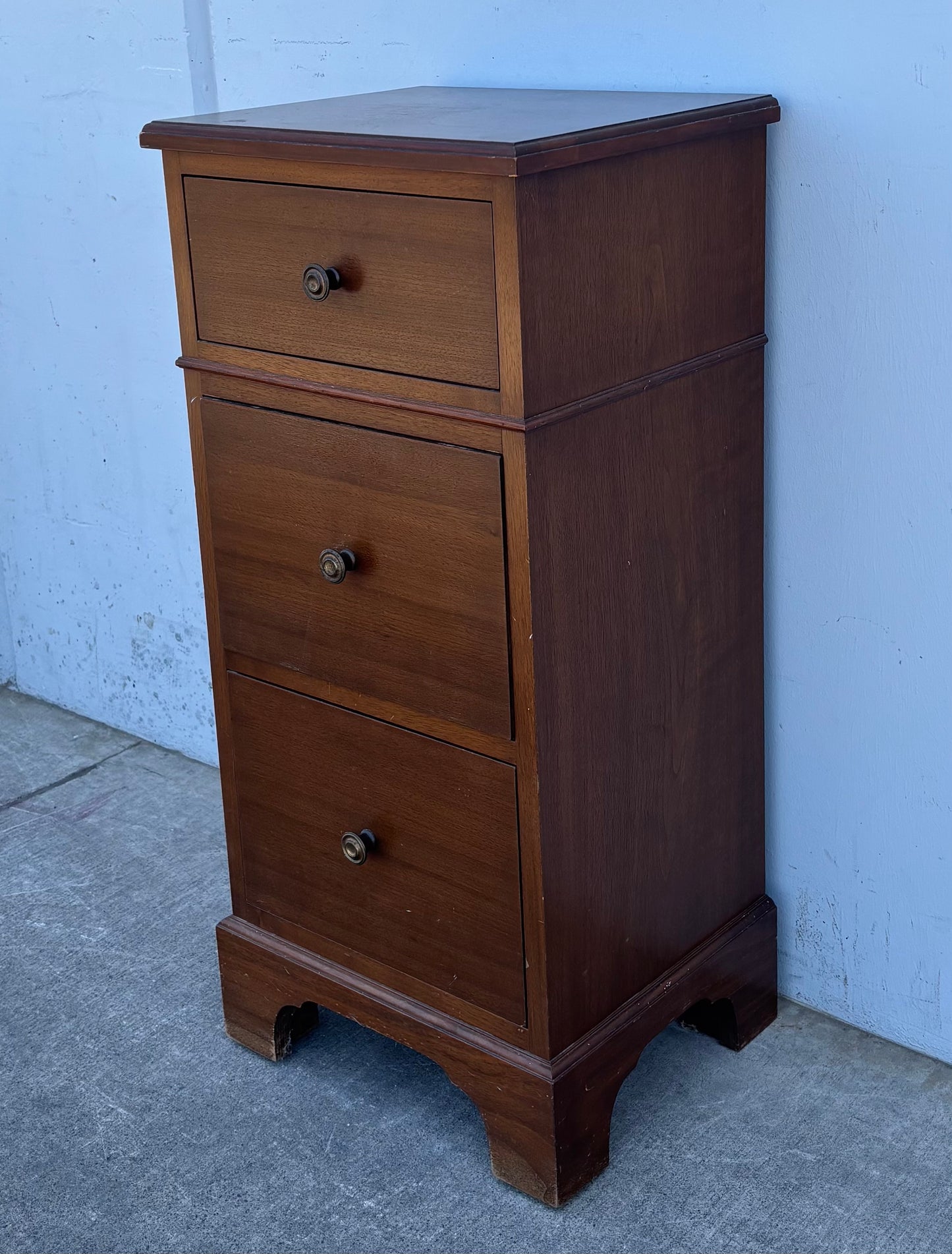 Dark Wood Antique Tall 3 Drawer Night Stand Side End Table