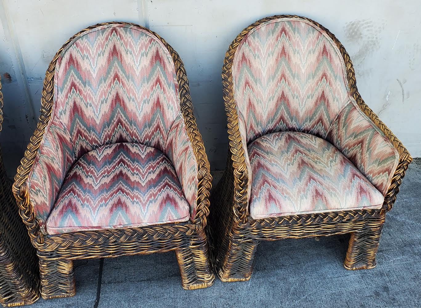 Wicker/rattan lounge armchairs (4)