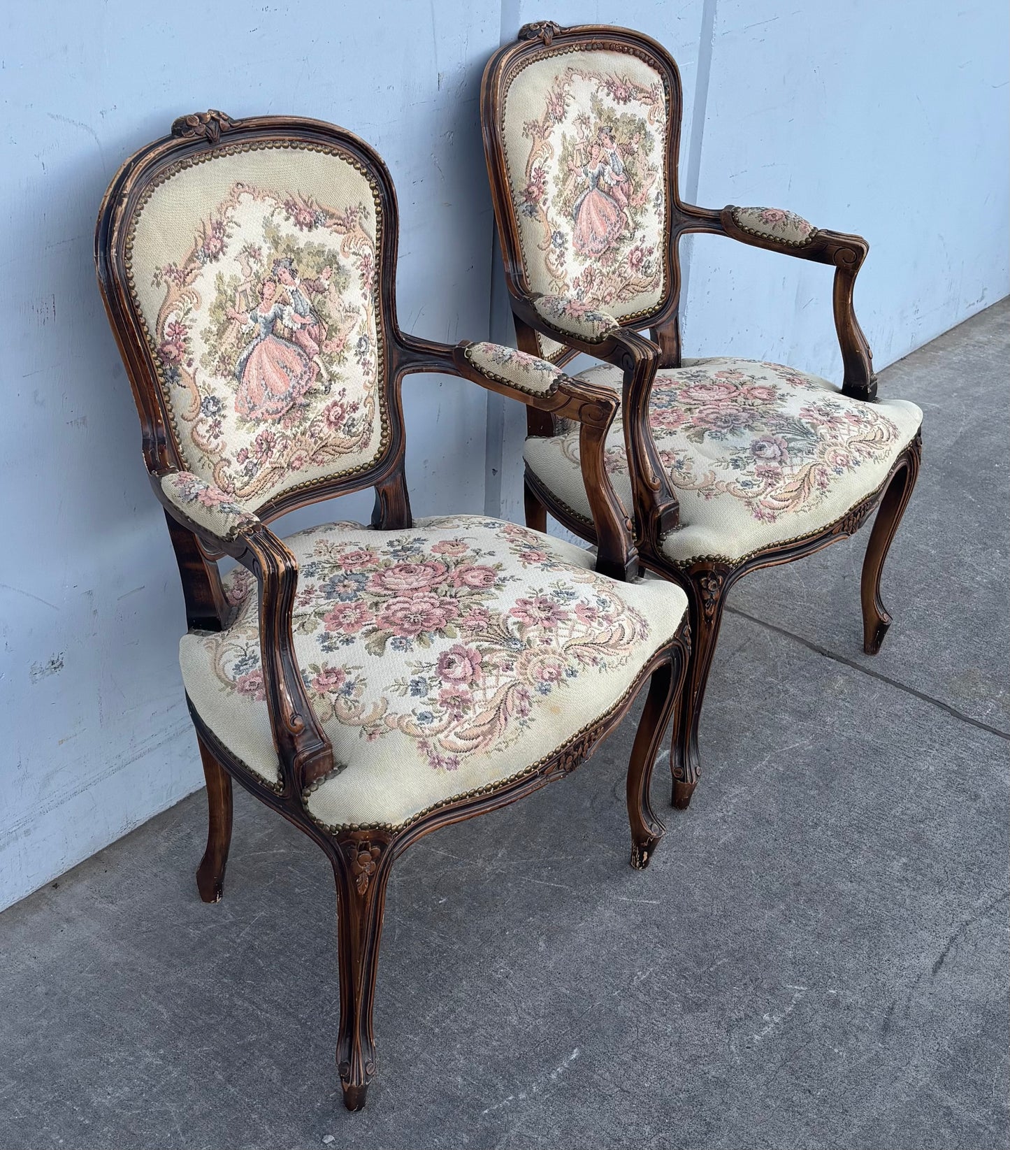 Vintage/ antique French style dining arm chairs needlepoint floral