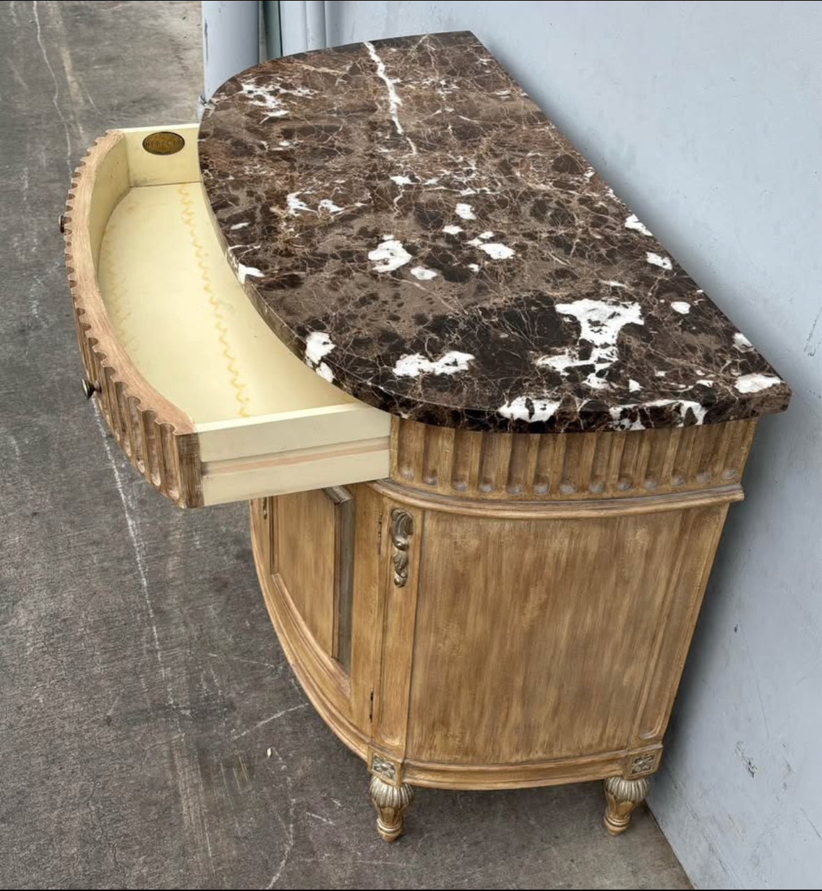 Jeffco French Provincial/Italian Baroque Carved Wood French Bombe cabinet buffet Commode