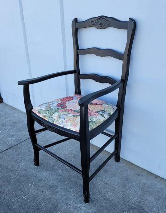 Black floral ladder back armchair