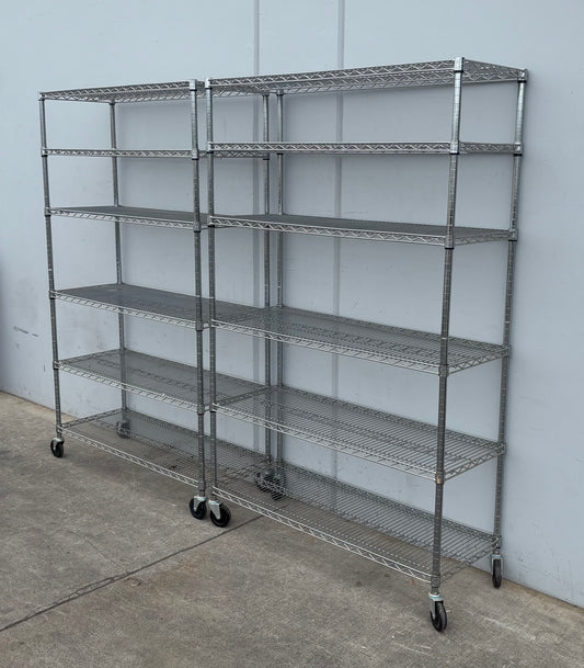 metal/ wire 2 garage shelving units shelfs/ stands on wheels NSF shelf tech system