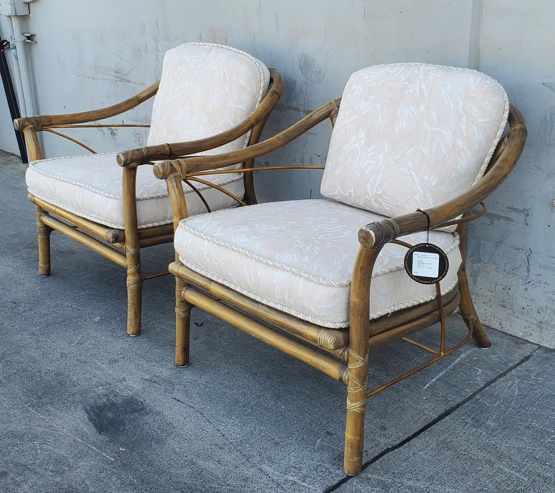 Mcguire pair of Bamboo rattan  lounge armchairs