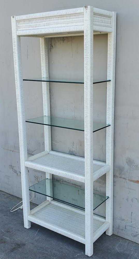 Lighted wicker white bookcase/bookshelf