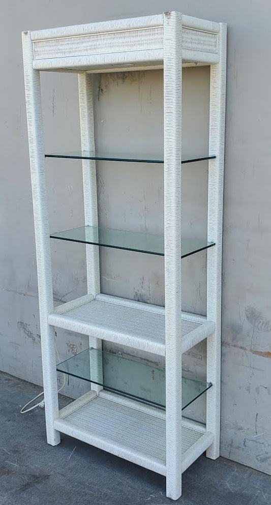 Lighted wicker white bookcase/bookshelf