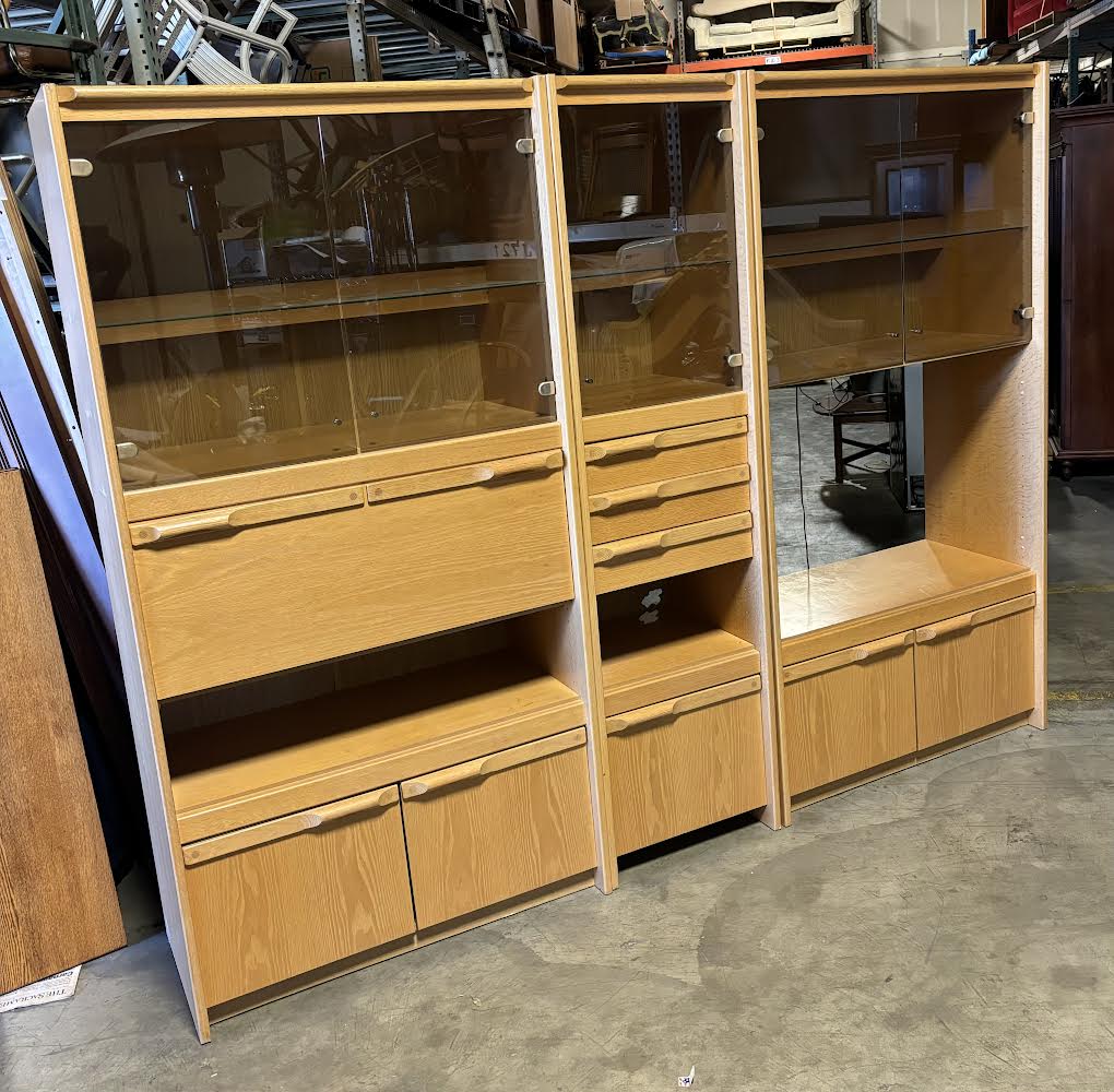 Mid Century/Scandinavian Modern Display Cabinets, Wall Unit, Oak