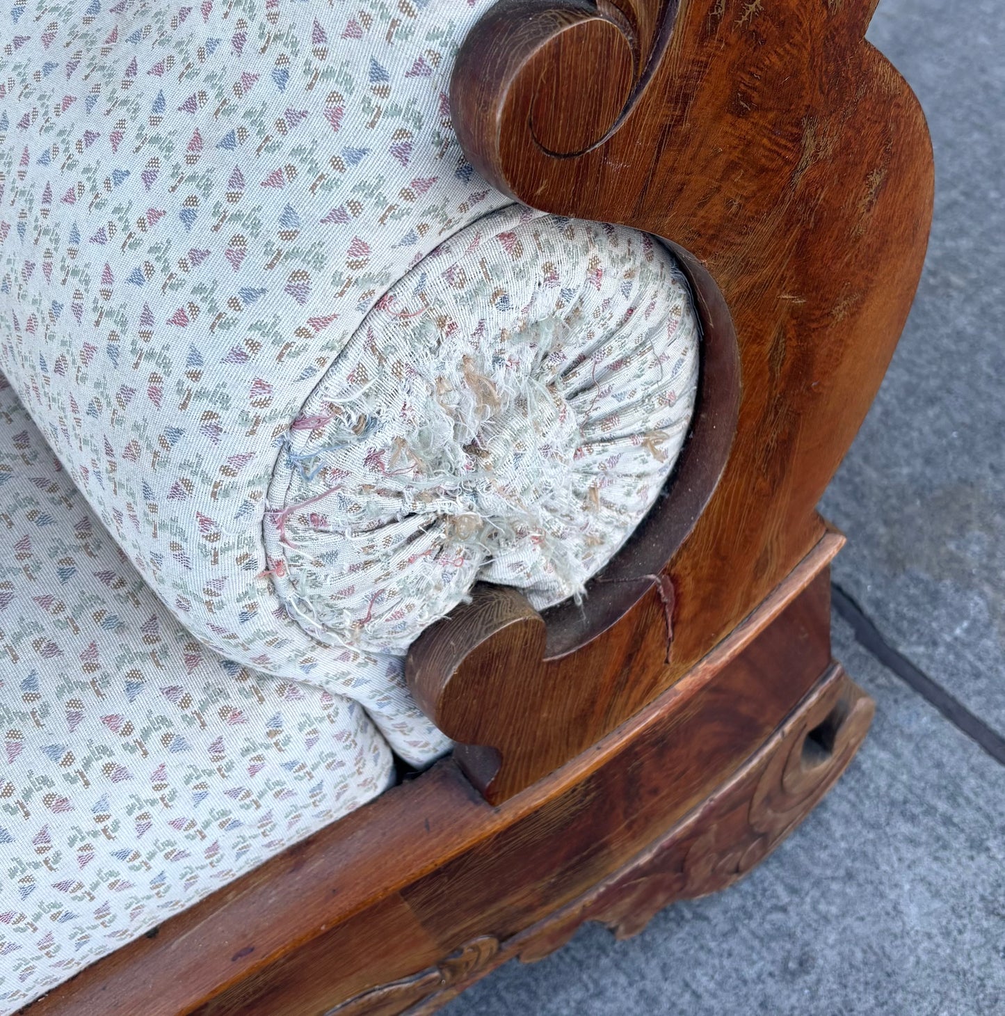 Antique/ vintage Victorian empire style carved white/ off white sofa