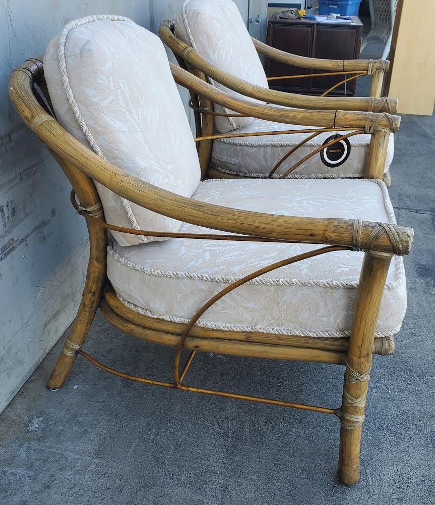 Mcguire pair of Bamboo rattan  lounge armchairs