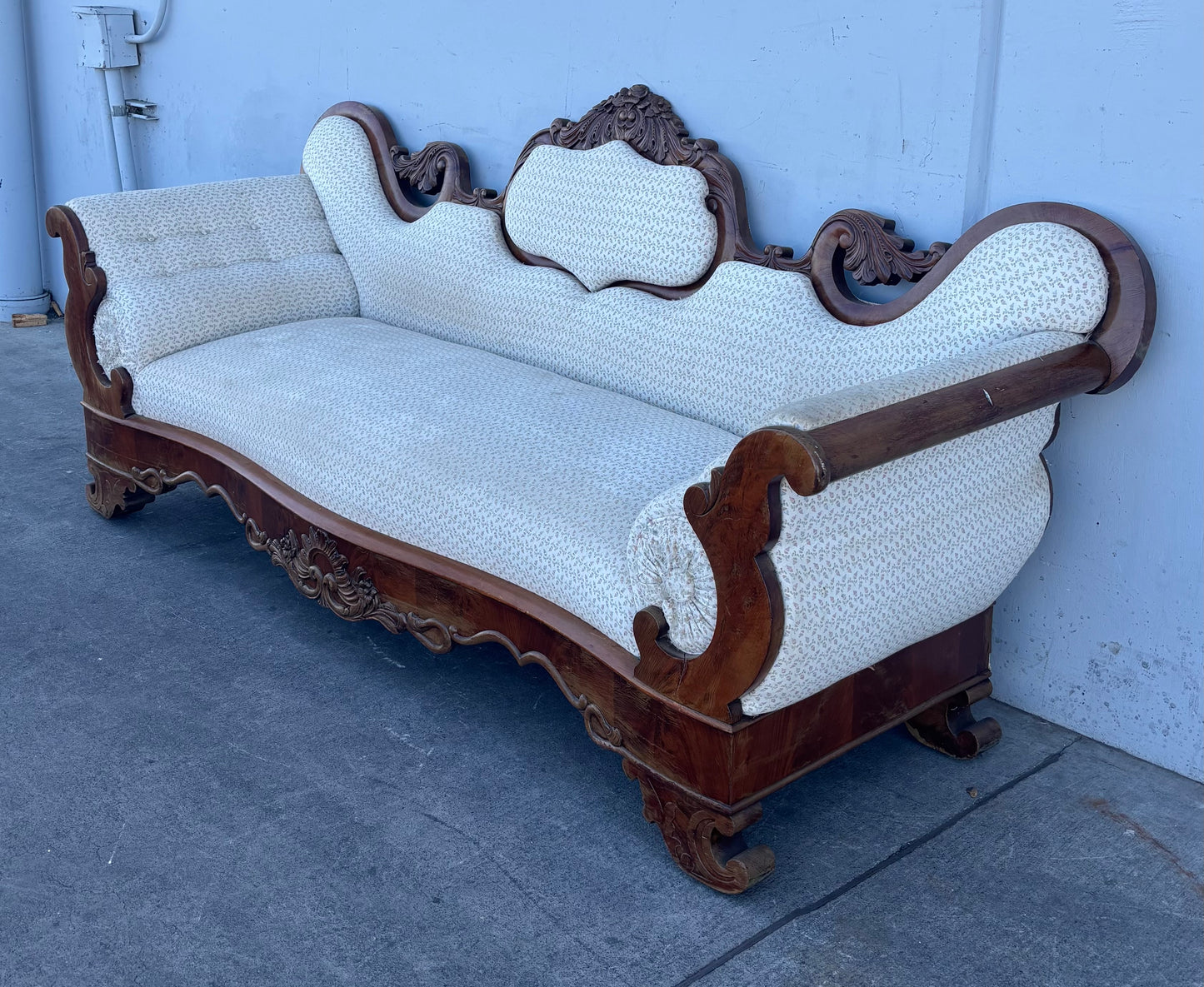 Antique/ vintage Victorian empire style carved white/ off white sofa