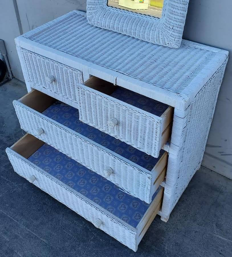 White wicker dresser with mirror