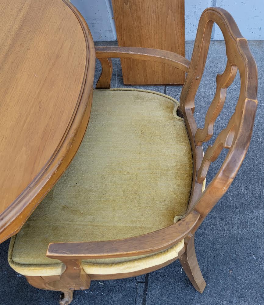 Vintage Dining Set wood oval French provincial table and 6 chairs