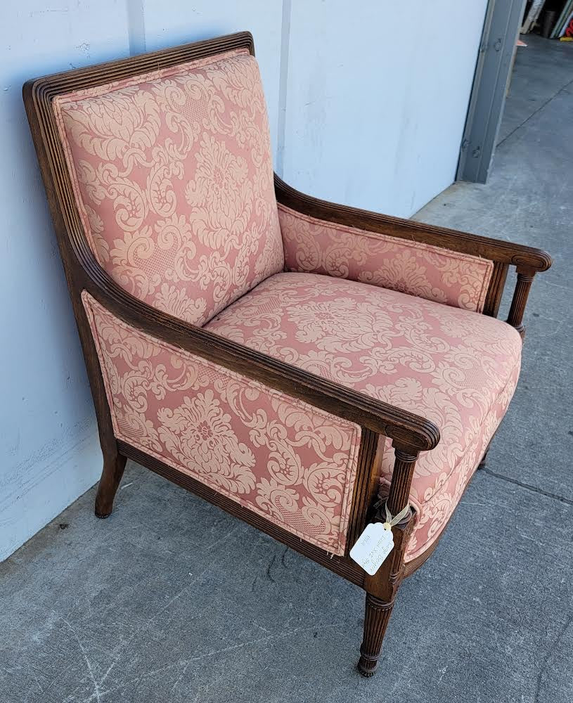 Pink dark wood bergere armchair antique/vintage