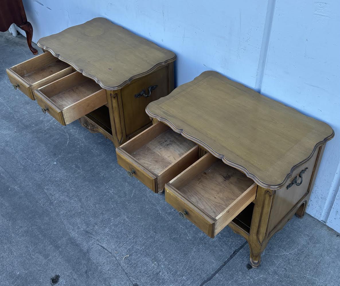 Pair French Bleached Oak Bedside Cabinets nightstands