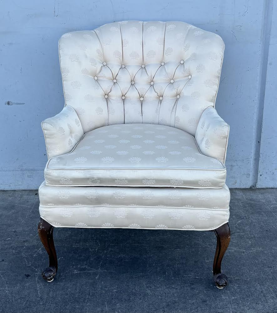 French Style Tufted Curved Back Wing White Chair