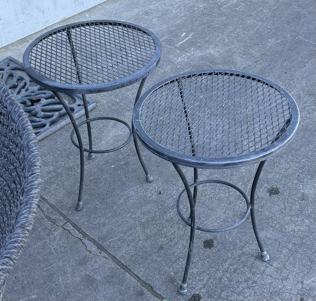 Black Metal Outdoor Round Table With 6 Chairs 2 Small Tables and 1 umbrella