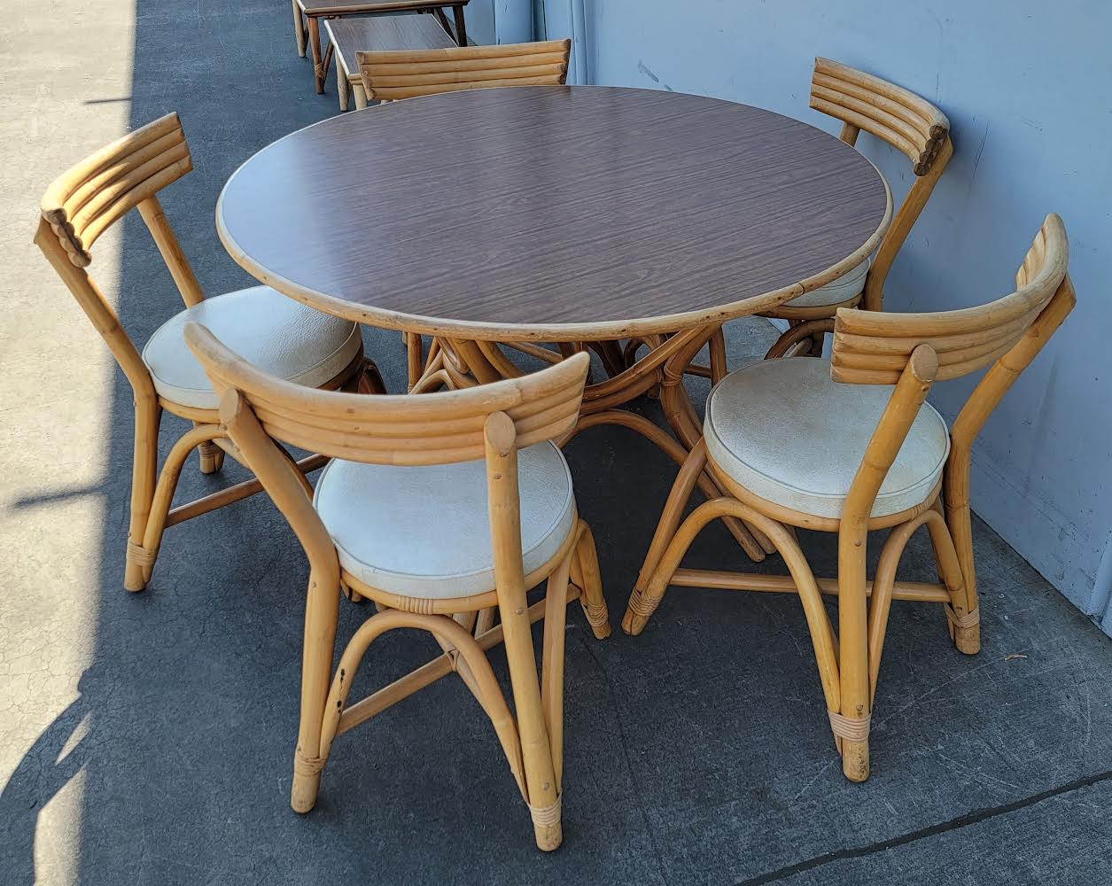 Bamboo style round table and 5 chairs