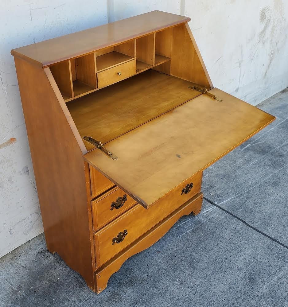 Secretary desk slant front drop chippendale style vintage maple
