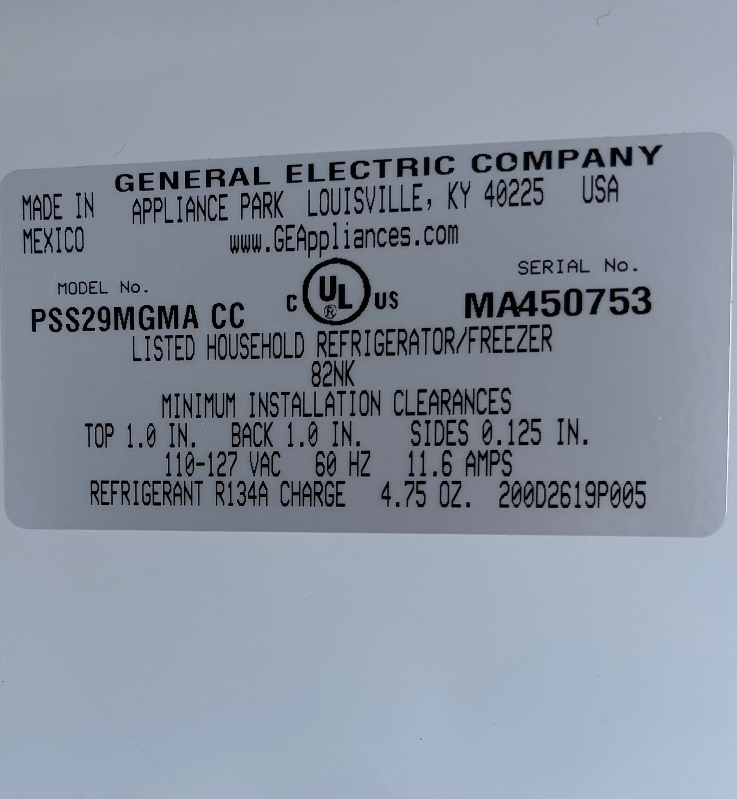 GE profile arctica white side by side refrigerator