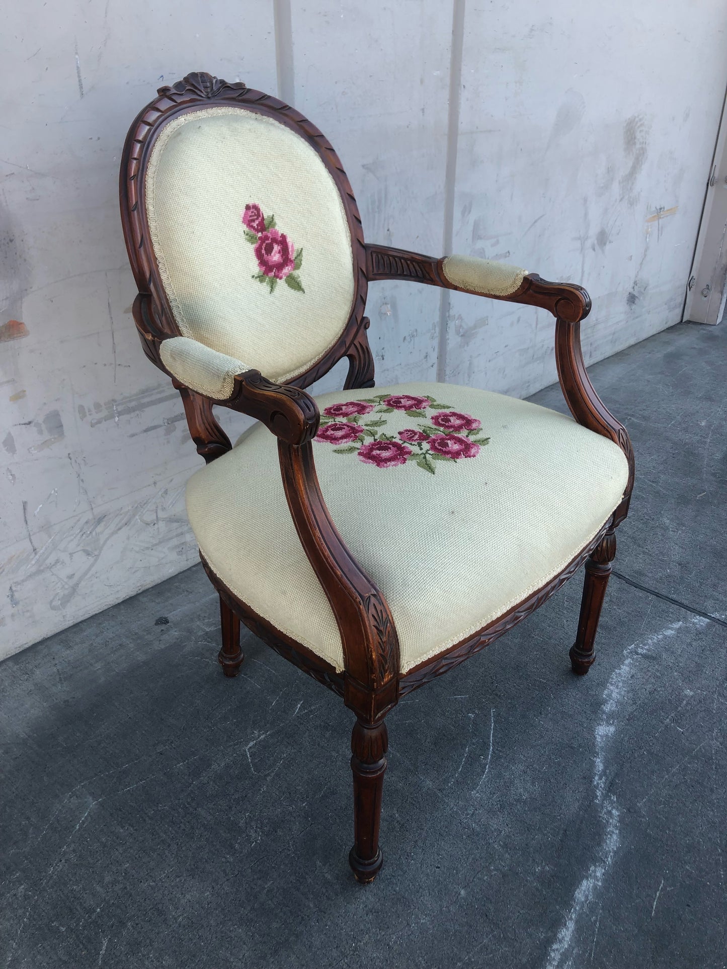 cream/beige french Louis style floral seat armchair