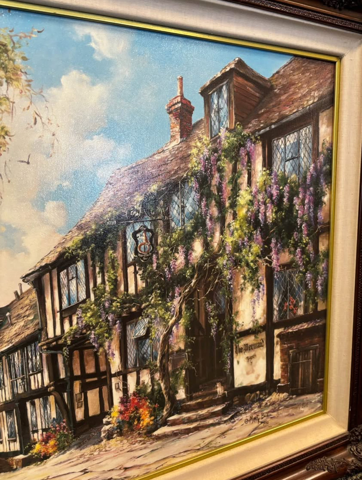 Framed Art Vintage 1990 Mermaid Inn Rye Marty Bell Certificate/Certified