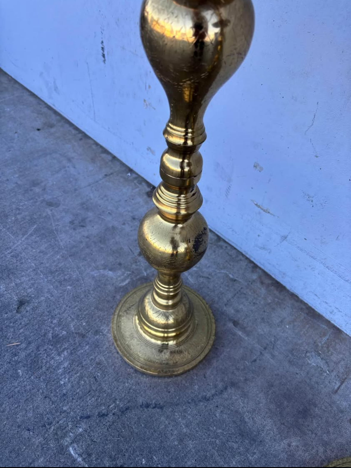 Vintage Huge Moroccan Turkish Alter Brass Floor Candle Holder Stand 39 1/2”