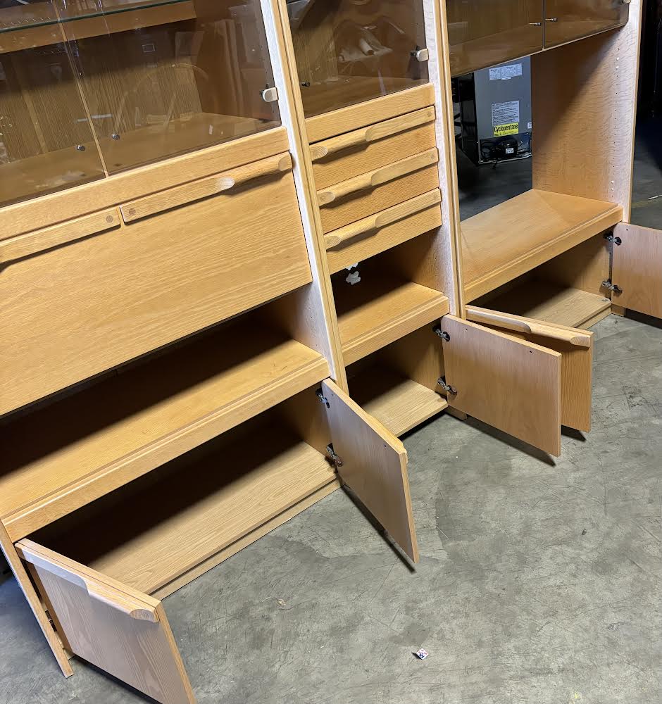 Mid Century/Scandinavian Modern Display Cabinets, Wall Unit, Oak