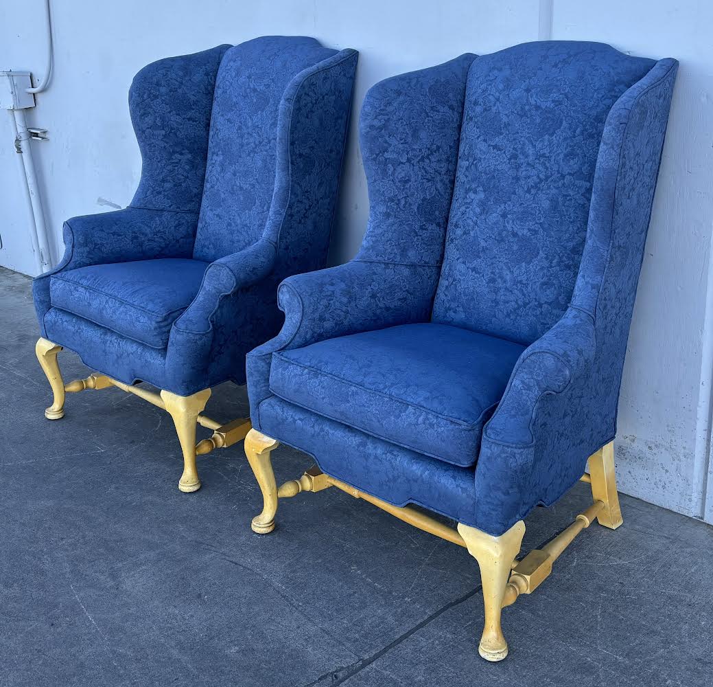 Pair of Vintage Blue Wingback Armchairs