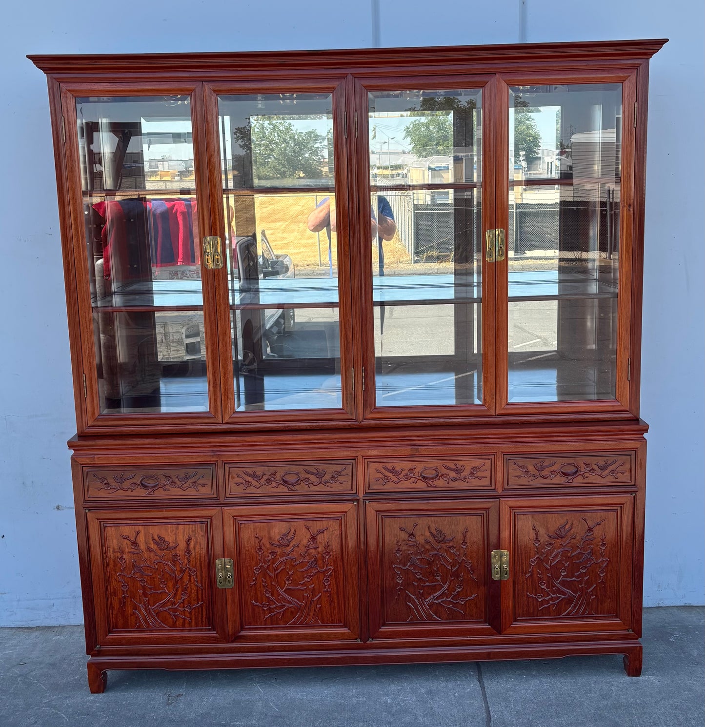 Rosewood Chinese 4 door Display Cabinet Hutch Glass