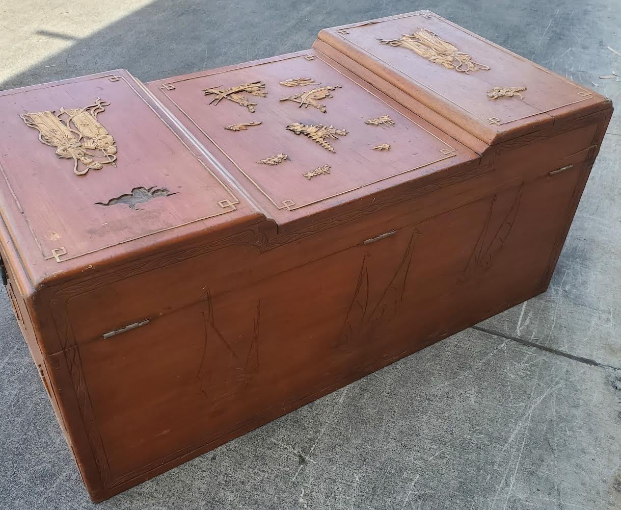 Asian style chest/trunk light wood carved camphor seaman’s antique/vintage
