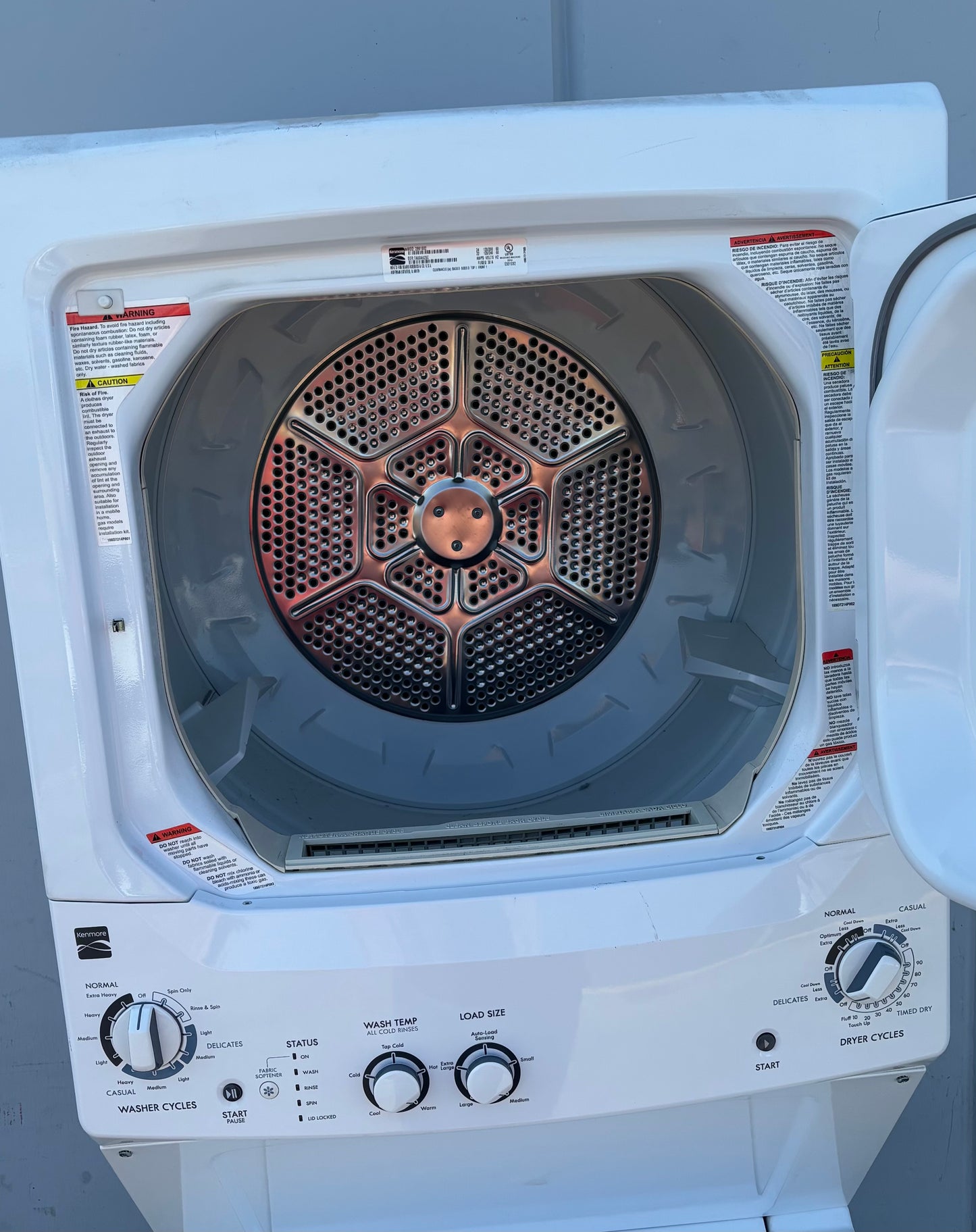 Kenmore white stacked washer and dryer laundry center
