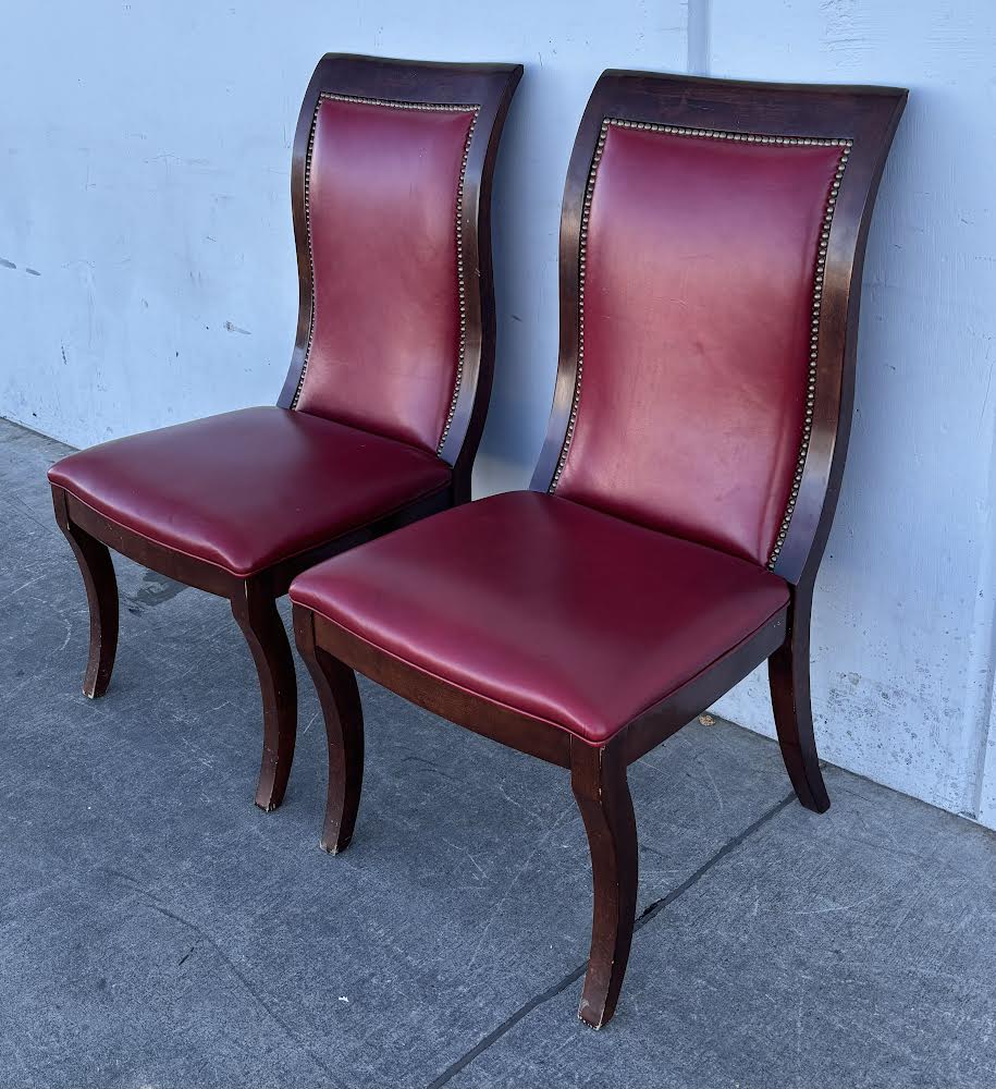 French Forties Deco Style Matching Chairs Red Leather Vintage