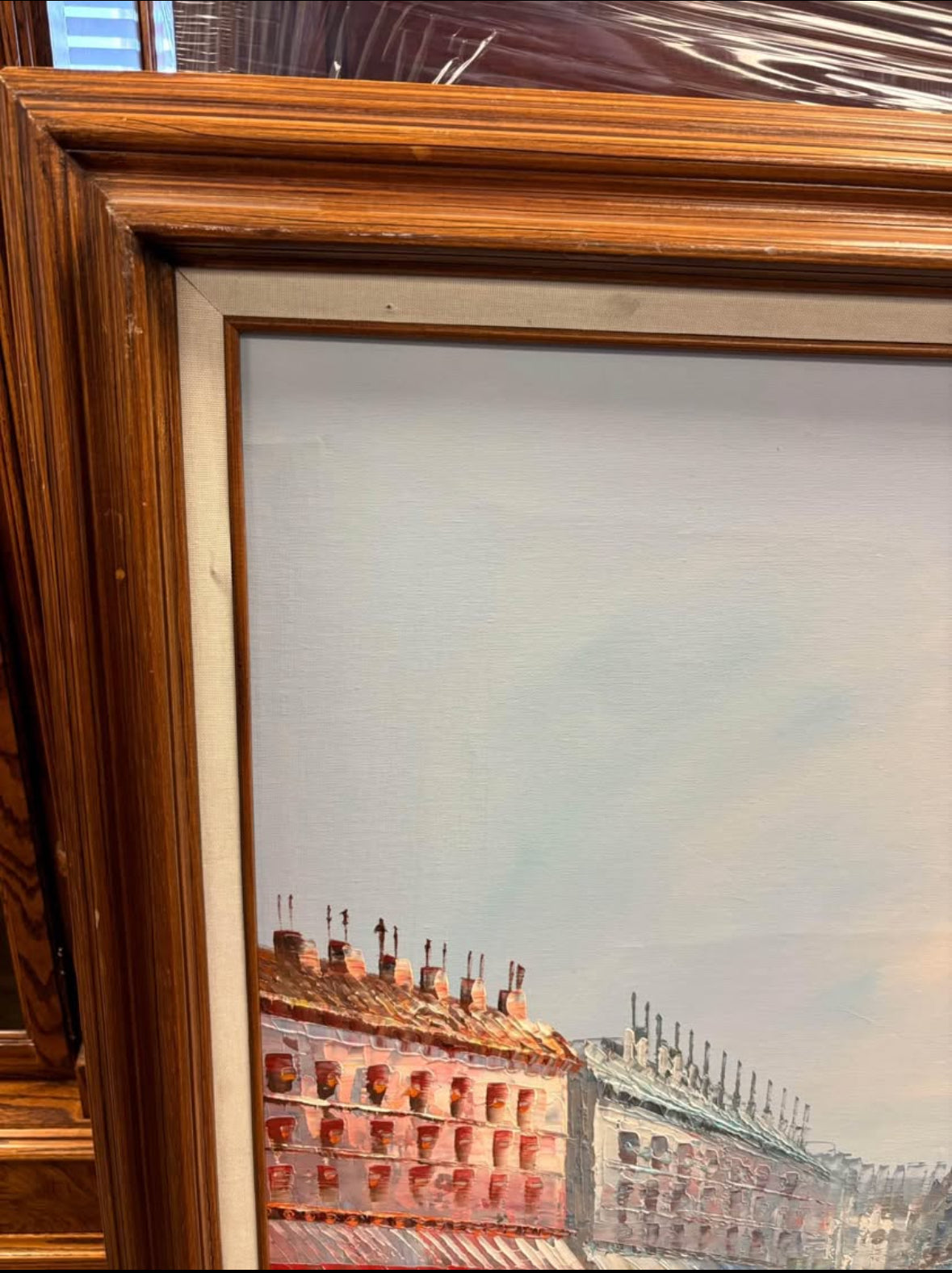 Large Vintage Paris France Signed,Oil Painting on Canvas Ornate Gold Wood Frame