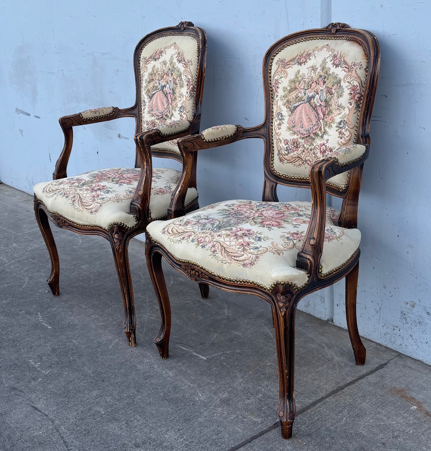 Vintage/ antique French style dining arm chairs needlepoint floral