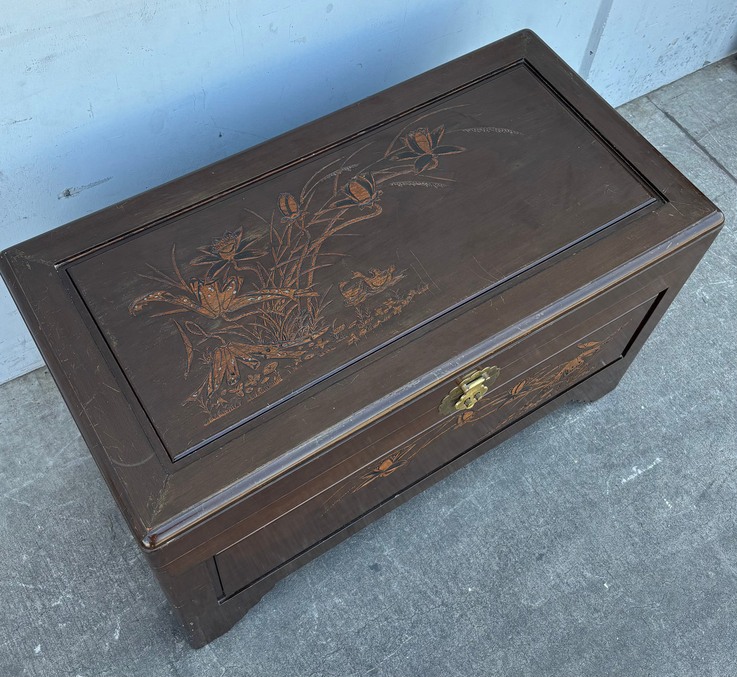 Chinese Carved Antique Dowry Chest or Coffee Table