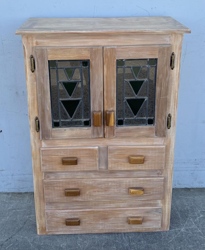 Solid Wood Smaller Hutch with Colored Glass Kitchen Dresser Organizer