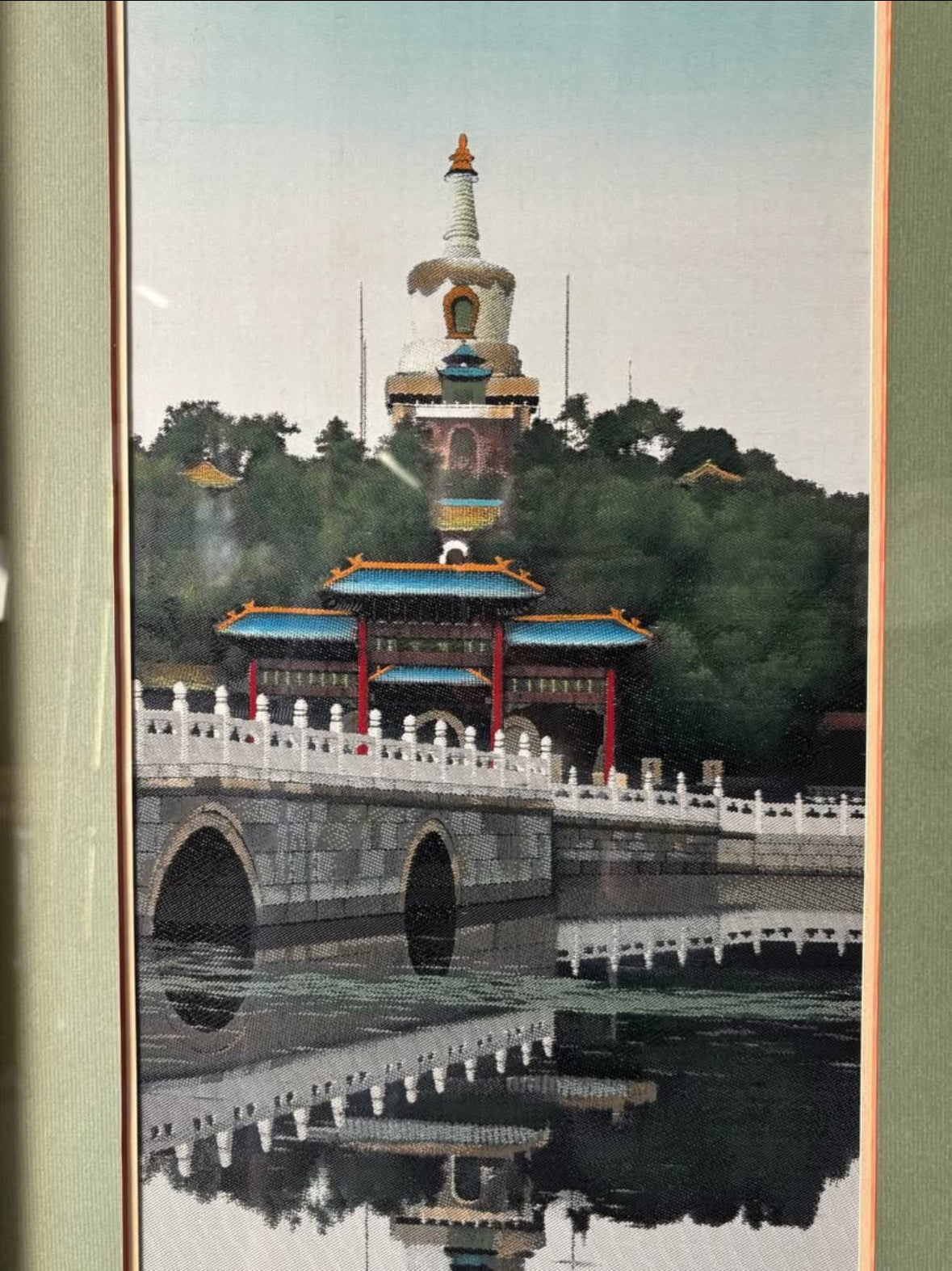 Beihai Park Embroided Chinese Framed 29.5”x16”