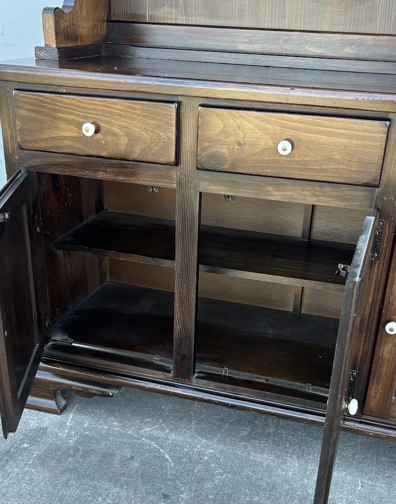 Antique Dark Stain Hutch Kitched Organizer China Cabinet