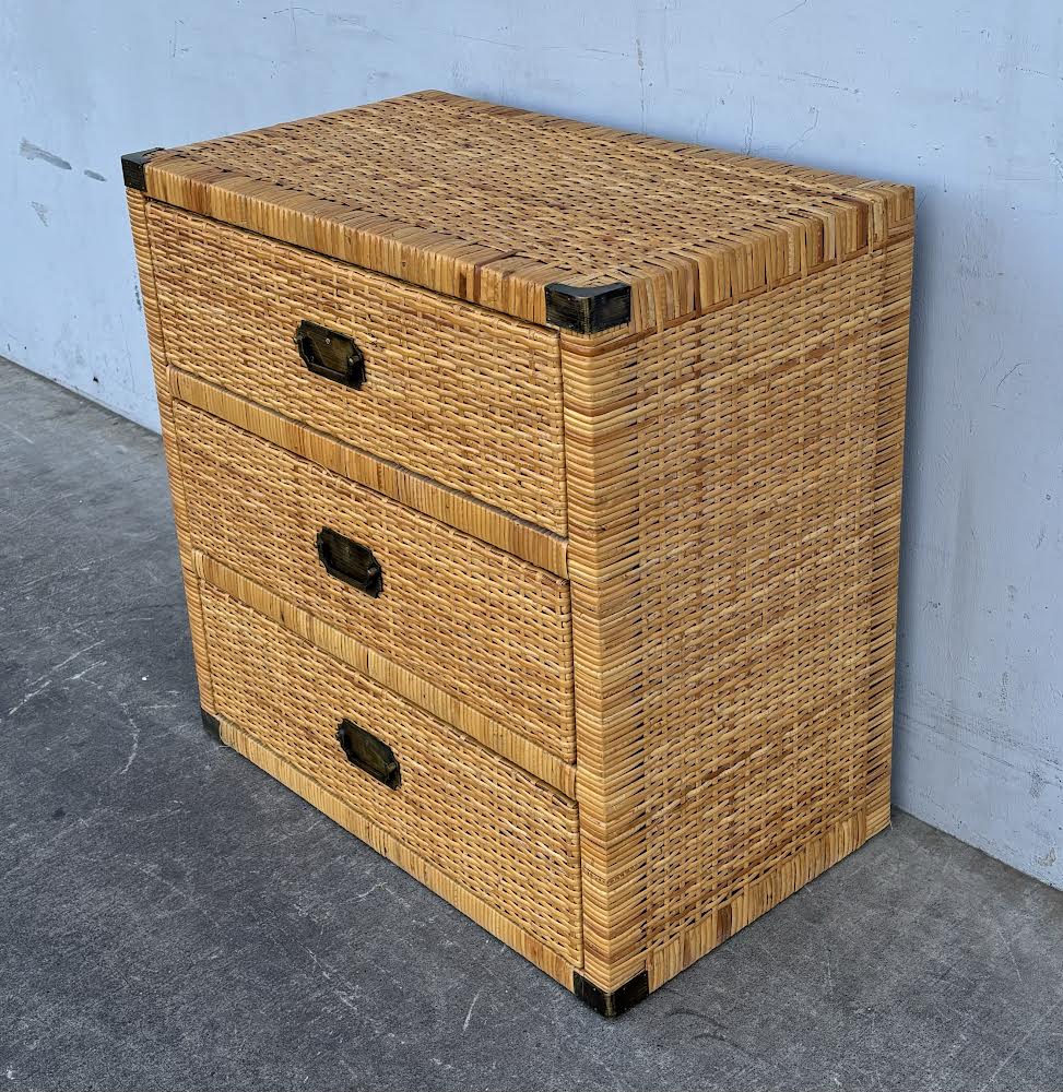 Late 20th Century Vintage Coastal Wrapped Rattan Chest of Drawers