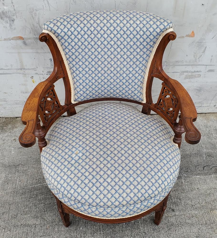 antique/vintage blue/white armchair