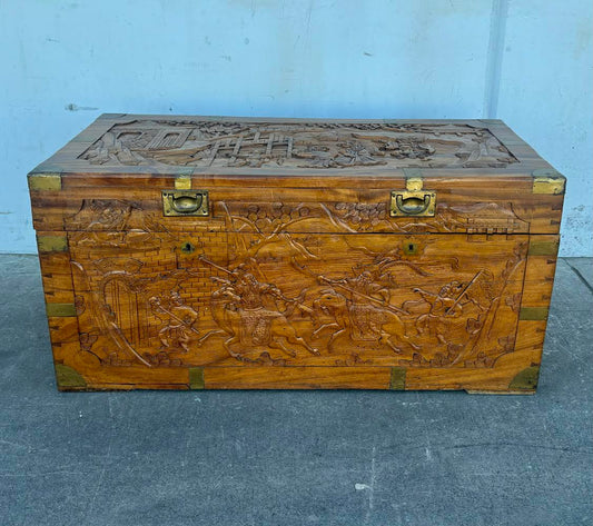 Antique Chinese Wood Carved Large Storange Chest Trunk