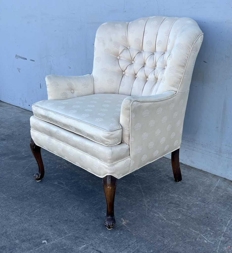 French Style Tufted Curved Back Wing White Chair
