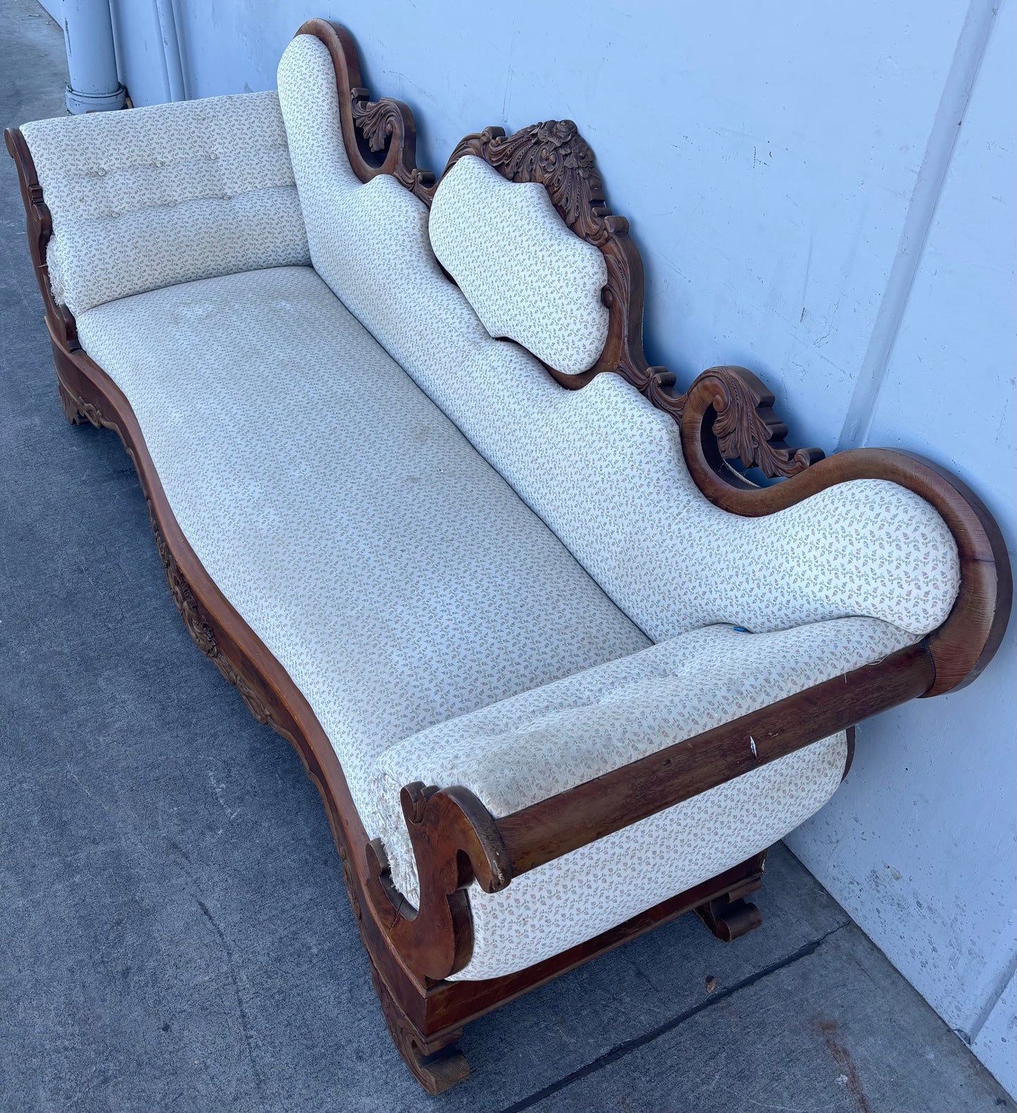 Antique/ vintage Victorian empire style carved white/ off white sofa