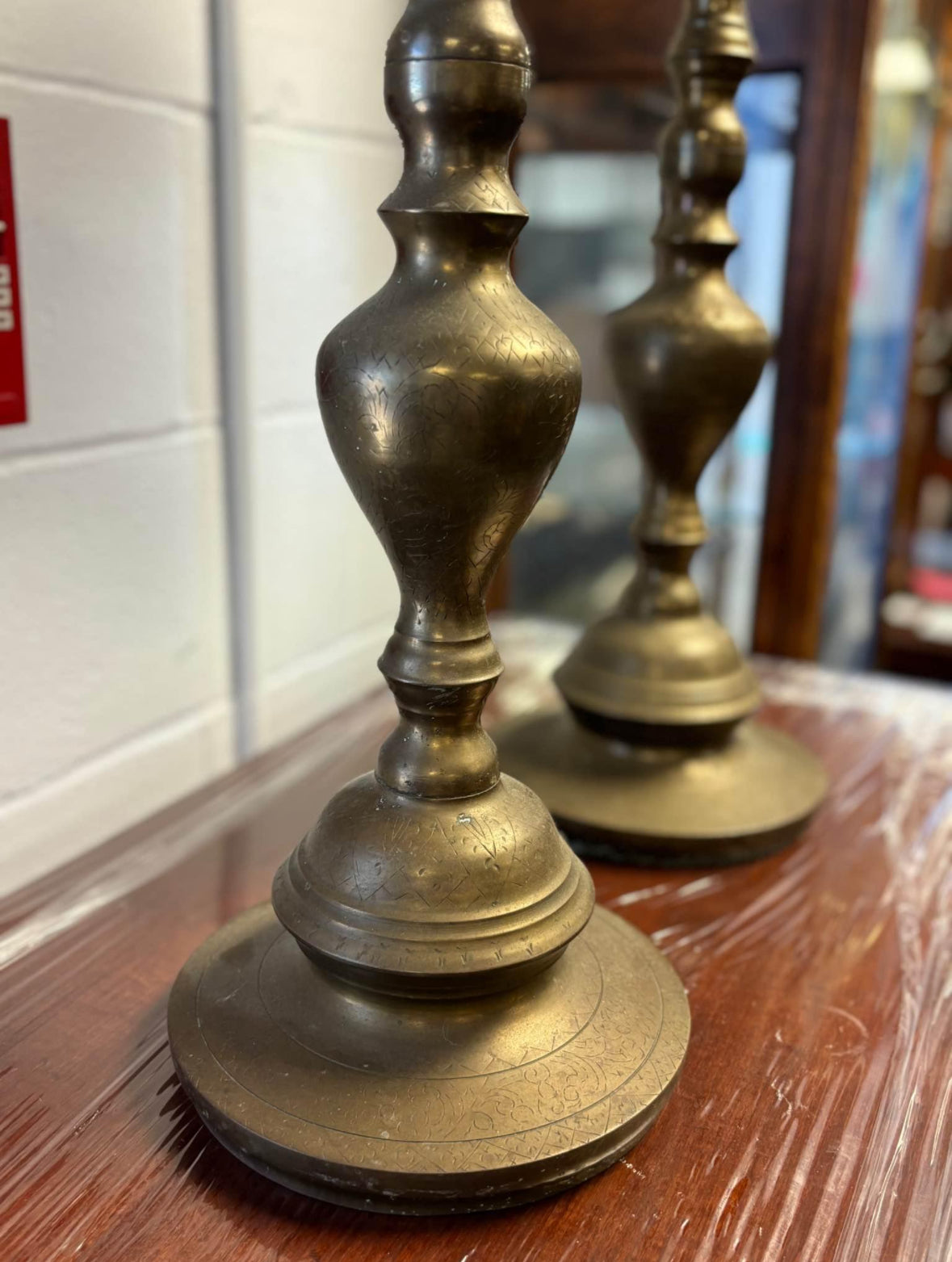 Pair Large Moroccan Brass Candle Stands