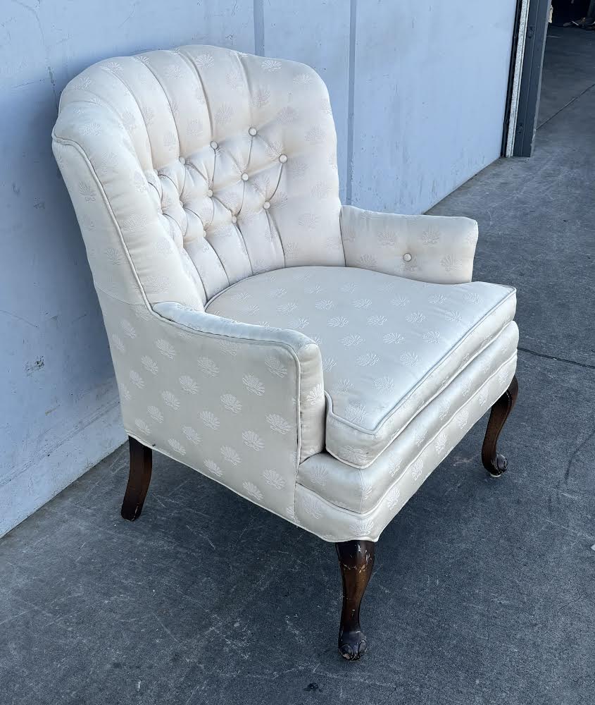French Style Tufted Curved Back Wing White Chair