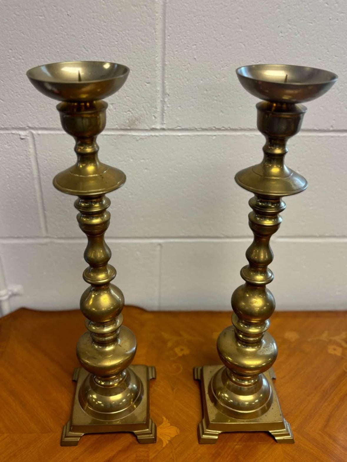 Pair of Antique Brass Victorian English Candle Stand Holders