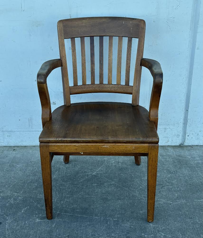 Antique Traditional Mahogany walnut Wood Bankers Library Arm Chair W. H. Gunlocke chair co.